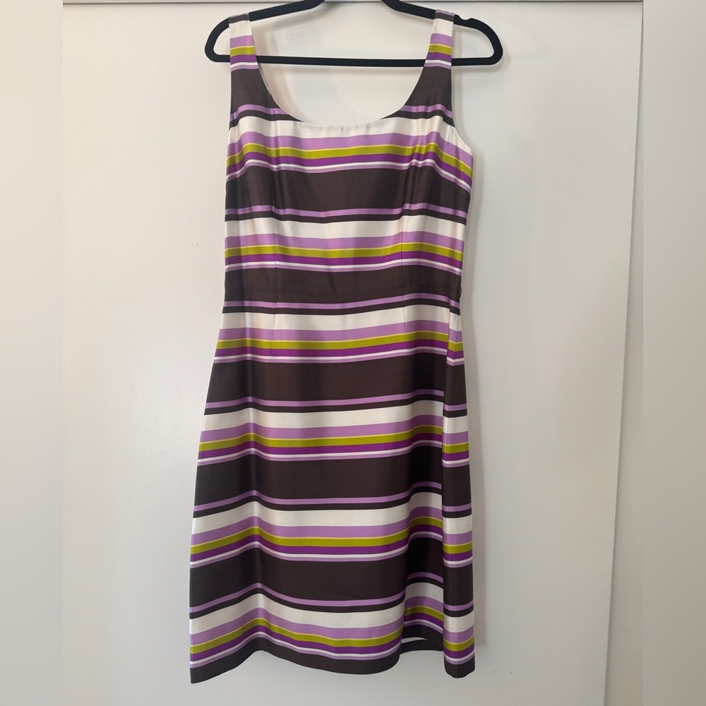 Kate Spade New York Striped Silk Shift Dress Size 10 Purple Brown Chartreuse